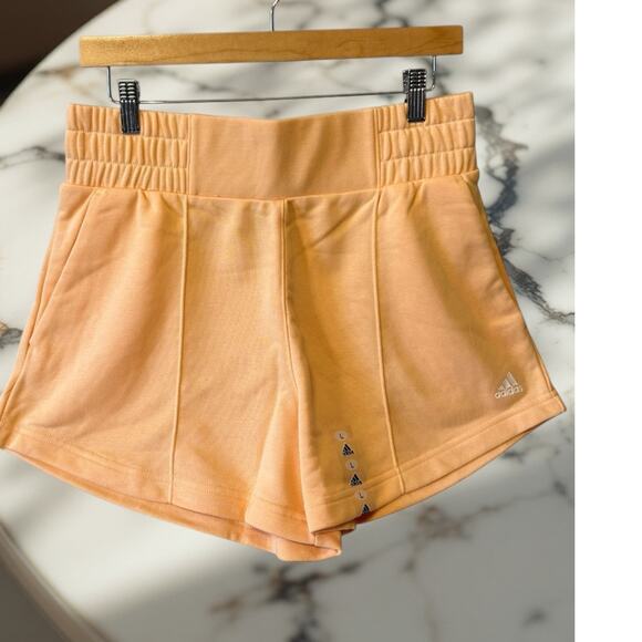 Adidas Women's French Terry Wide Band Athletic Shorts Orange Large NWT - Picture 1 of 7